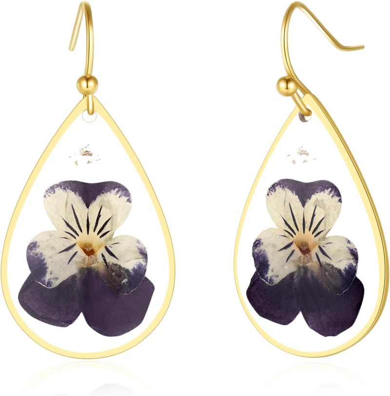 AUNTESIGN Store Forget-Me-Not and Queen Anne's Lace Pressed Wildflower Earrings | Pressed Flower Earrings | Handmade Drop and Dangle Earrings | Gift for Woman - Image 1
